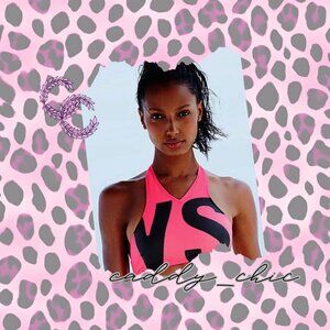 NWOT Victoria's Secret Halter Bikini Top - Pink & Black, Size Large